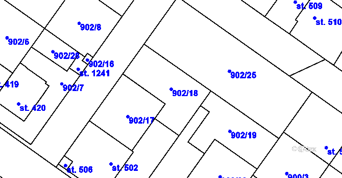 Parcela st. 902/18 v KÚ Pchery, Katastrální mapa