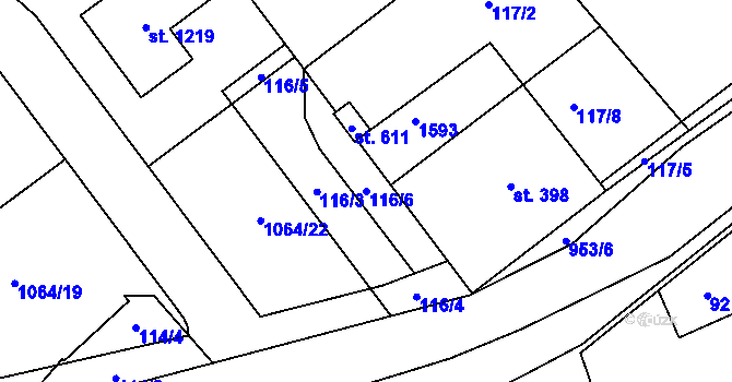Parcela st. 116/6 v KÚ Pchery, Katastrální mapa