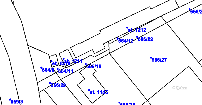 Parcela st. 666/30 v KÚ Pchery, Katastrální mapa