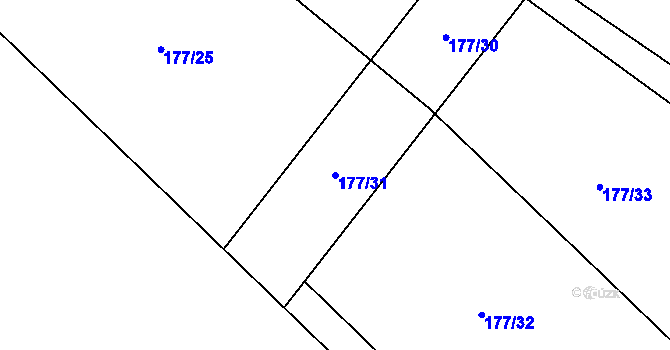 Parcela st. 177/31 v KÚ Pchery, Katastrální mapa
