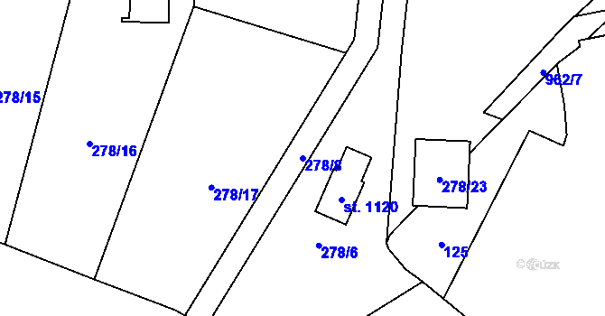 Parcela st. 278/8 v KÚ Pchery, Katastrální mapa