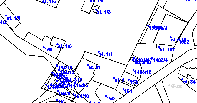 Parcela st. 1/1 v KÚ Pičín, Katastrální mapa