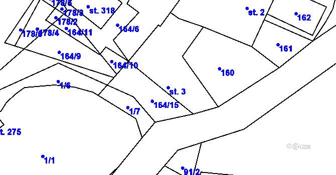 Parcela st. 3 v KÚ Pičín, Katastrální mapa