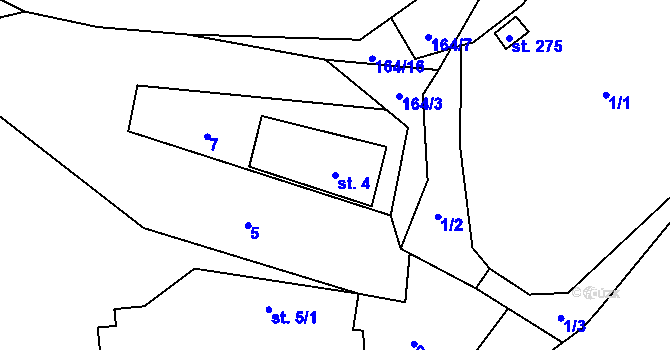 Parcela st. 4 v KÚ Pičín, Katastrální mapa