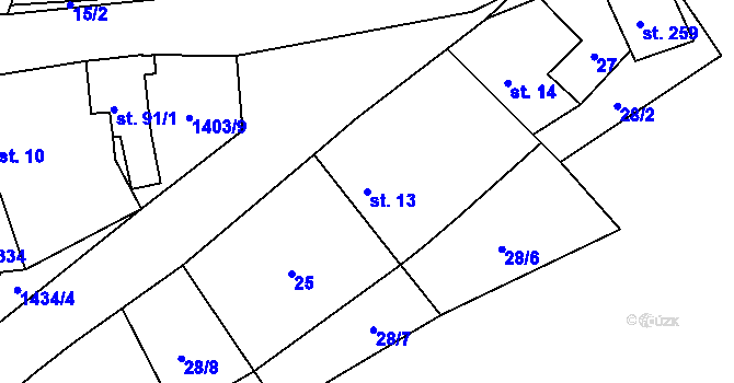 Parcela st. 13 v KÚ Pičín, Katastrální mapa