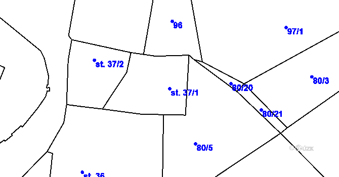 Parcela st. 37/1 v KÚ Pičín, Katastrální mapa