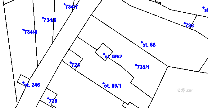 Parcela st. 69/2 v KÚ Pičín, Katastrální mapa