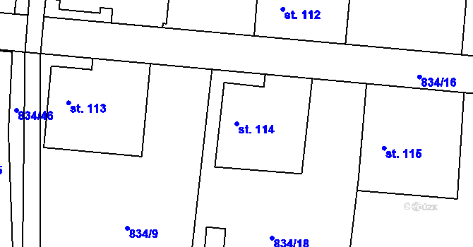 Parcela st. 114 v KÚ Pičín, Katastrální mapa