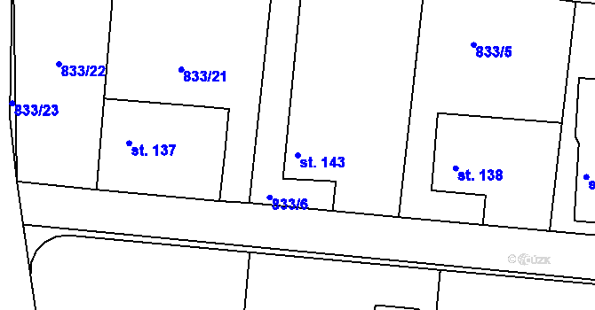 Parcela st. 143 v KÚ Pičín, Katastrální mapa