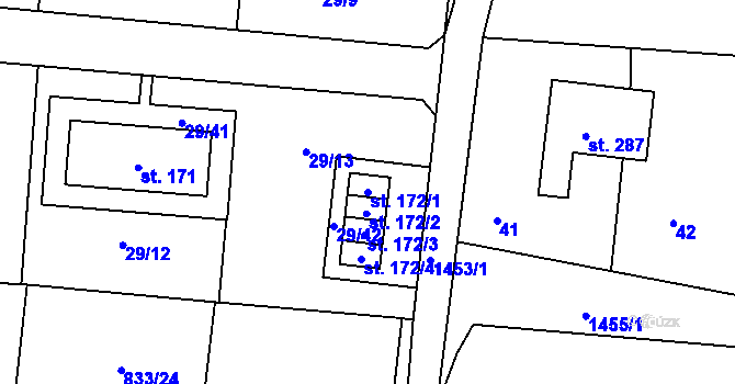 Parcela st. 172/1 v KÚ Pičín, Katastrální mapa