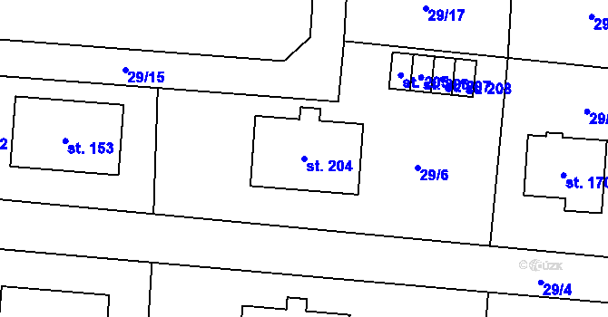 Parcela st. 204 v KÚ Pičín, Katastrální mapa