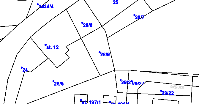 Parcela st. 28/9 v KÚ Pičín, Katastrální mapa