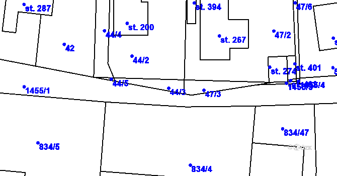 Parcela st. 44/3 v KÚ Pičín, Katastrální mapa