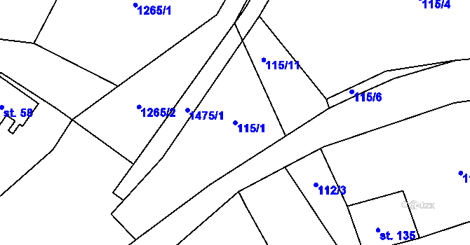 Parcela st. 115/1 v KÚ Pičín, Katastrální mapa