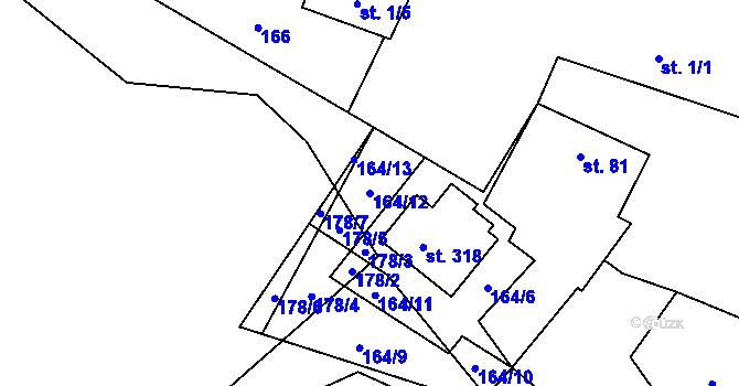 Parcela st. 164/12 v KÚ Pičín, Katastrální mapa