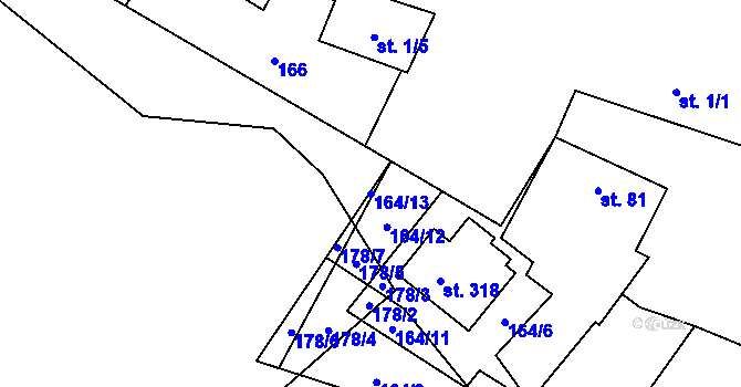 Parcela st. 164/13 v KÚ Pičín, Katastrální mapa