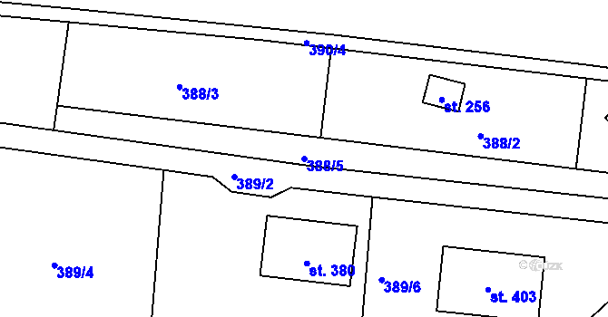 Parcela st. 388/5 v KÚ Pičín, Katastrální mapa