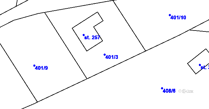 Parcela st. 401/3 v KÚ Pičín, Katastrální mapa