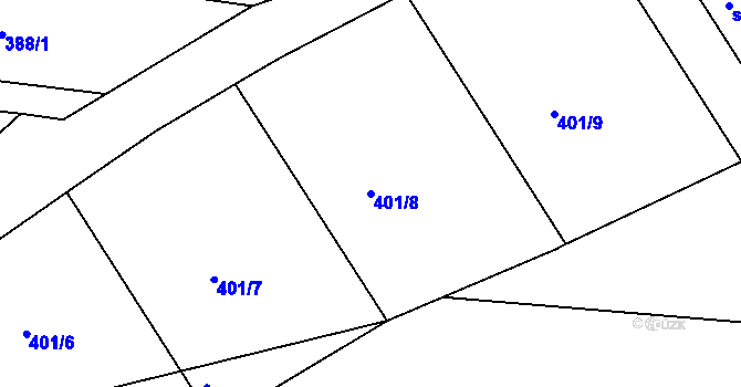 Parcela st. 401/8 v KÚ Pičín, Katastrální mapa