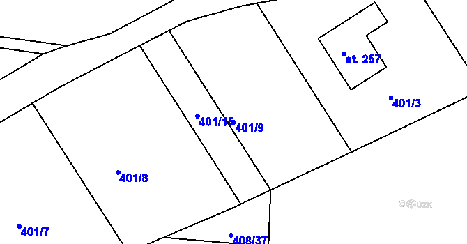 Parcela st. 401/9 v KÚ Pičín, Katastrální mapa