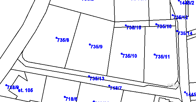 Parcela st. 735/1 v KÚ Pičín, Katastrální mapa