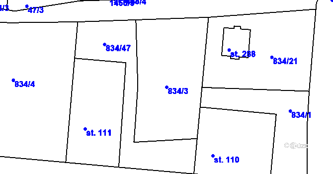 Parcela st. 834/3 v KÚ Pičín, Katastrální mapa