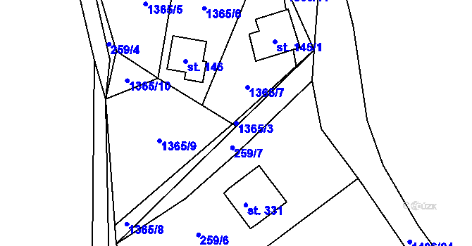 Parcela st. 1365/3 v KÚ Pičín, Katastrální mapa
