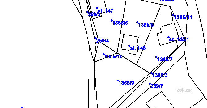 Parcela st. 1365/10 v KÚ Pičín, Katastrální mapa