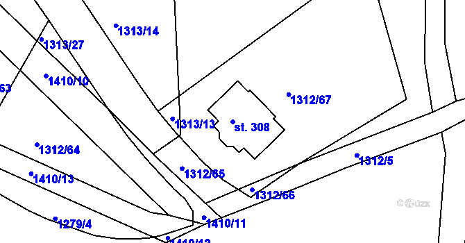 Parcela st. 308 v KÚ Pičín, Katastrální mapa