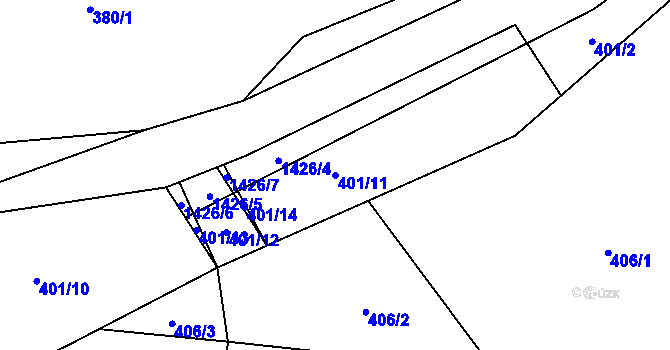 Parcela st. 401/11 v KÚ Pičín, Katastrální mapa