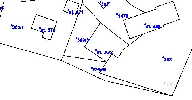 Parcela st. 36/2 v KÚ Pihel, Katastrální mapa