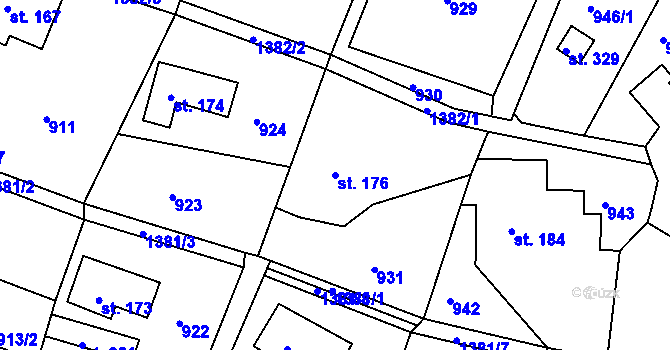 Parcela st. 176 v KÚ Pihel, Katastrální mapa
