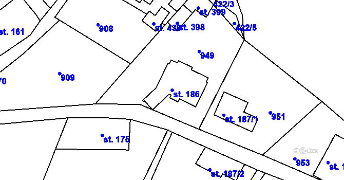 Parcela st. 186 v KÚ Pihel, Katastrální mapa