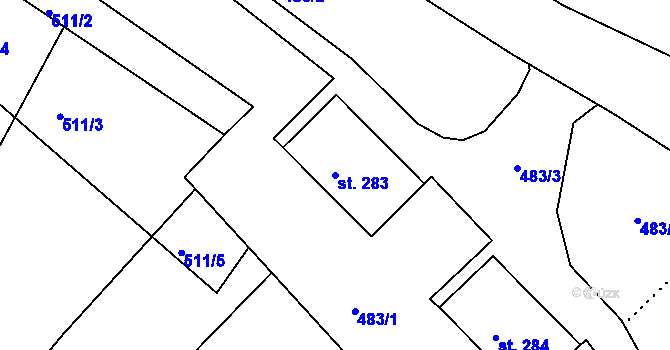 Parcela st. 283 v KÚ Pihel, Katastrální mapa