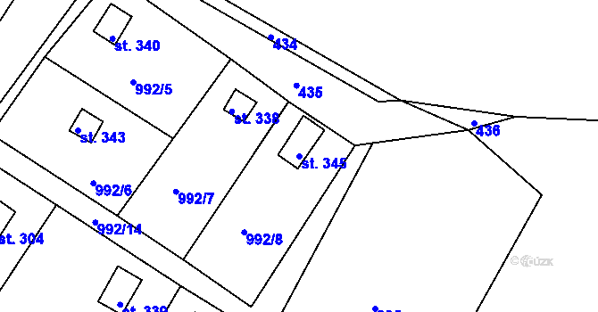 Parcela st. 345 v KÚ Pihel, Katastrální mapa