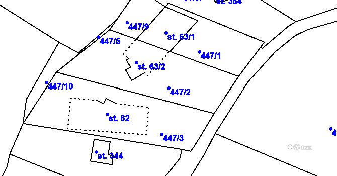 Parcela st. 447/2 v KÚ Pihel, Katastrální mapa