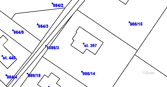 Parcela st. 397 v KÚ Pihel, Katastrální mapa