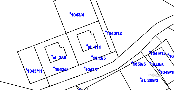 Parcela st. 411 v KÚ Pihel, Katastrální mapa