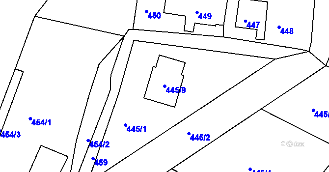 Parcela st. 445/9 v KÚ Pila, Katastrální mapa