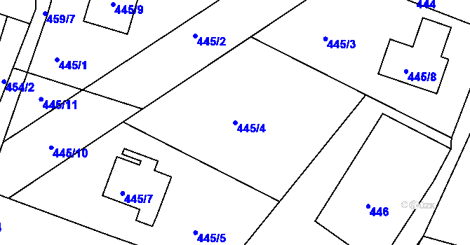 Parcela st. 445/4 v KÚ Pila, Katastrální mapa