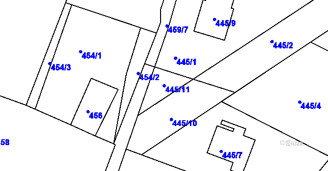 Parcela st. 445/11 v KÚ Pila, Katastrální mapa