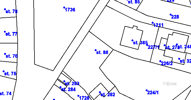 Parcela st. 88 v KÚ Pilníkov I, Katastrální mapa