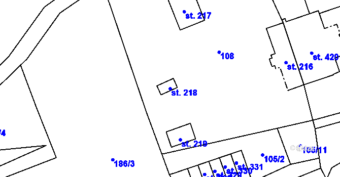 Parcela st. 218 v KÚ Pilníkov I, Katastrální mapa