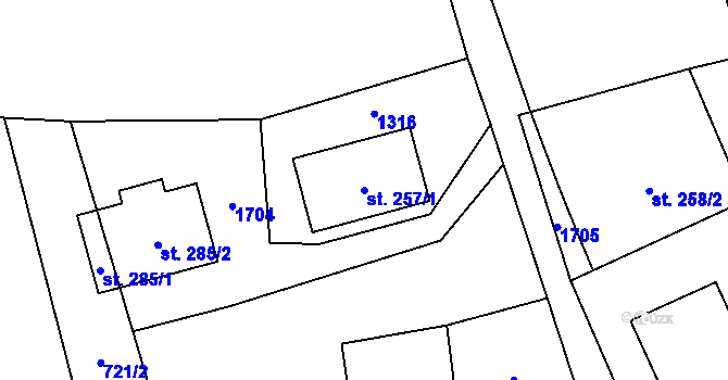 Parcela st. 257/1 v KÚ Pilníkov I, Katastrální mapa