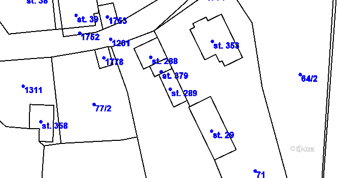 Parcela st. 289 v KÚ Pilníkov I, Katastrální mapa