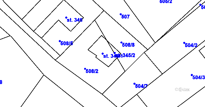 Parcela st. 345/1 v KÚ Pilníkov I, Katastrální mapa