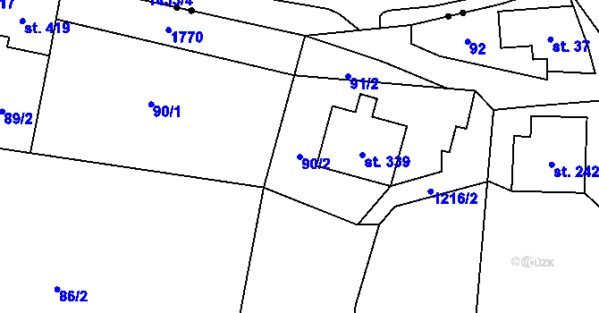 Parcela st. 90/2 v KÚ Pilníkov I, Katastrální mapa