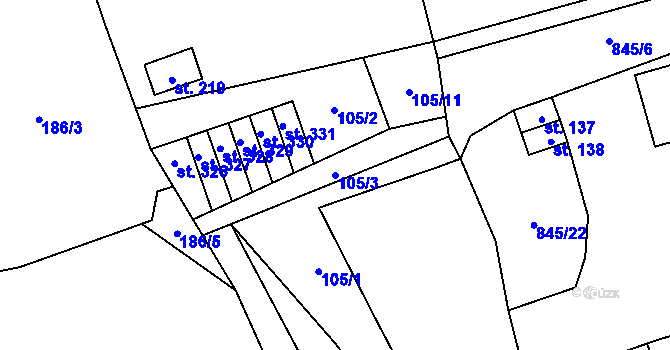Parcela st. 105/3 v KÚ Pilníkov I, Katastrální mapa