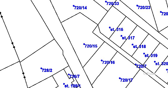 Parcela st. 720/15 v KÚ Pilníkov I, Katastrální mapa