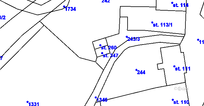 Parcela st. 347 v KÚ Pilníkov I, Katastrální mapa